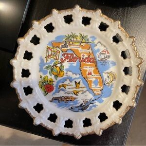 Source Unknown Florida Souvenir Decorative Plate - White, Orange, Blue